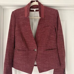 Veronica Beard Farley Wool Blend Blazer Size 2 Berry Herringbone, worn once EUC